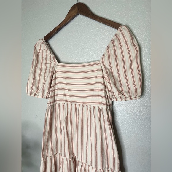 Loft Striped Puff Sleeve Short Sleeve Tiered A-Line Dress - Picture 5 of 6
